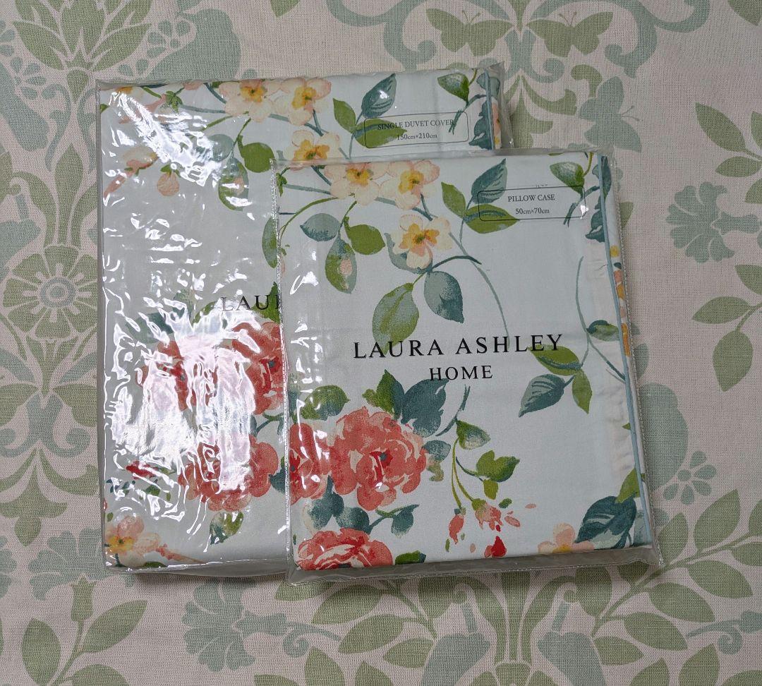 ローラアシュレイ　シングルサイズ　サテン生地　掛け布団カバー　ピロケース