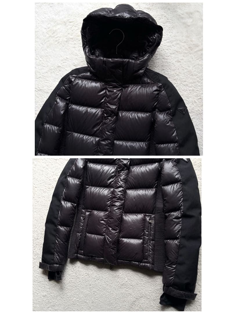 PRADA プラダ ダウンジャケット 三角ロゴ金具 ブラック 袖ライン ブラック