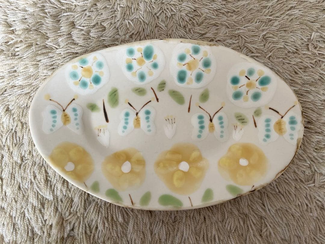 石木文　モンシロチョウとお花　オーバル　未使用