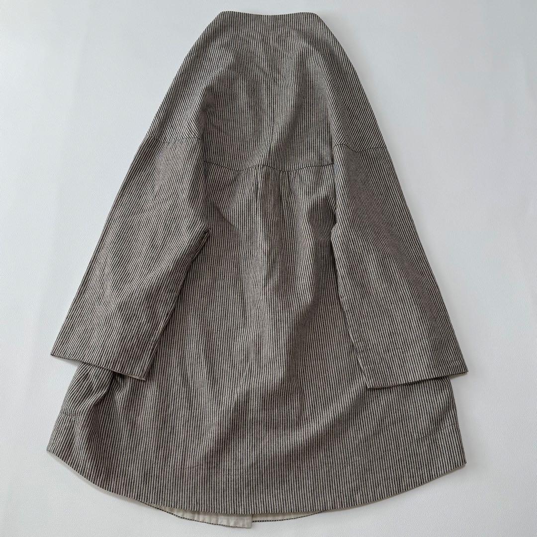 ヴェリテクール ノーカラーコート 二重仕立て ストライプ 日本製