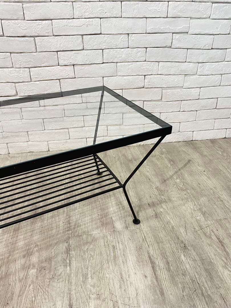 ① 【東京都内23区配送無料】unico エディ ガラス　アイアン ローテーブル