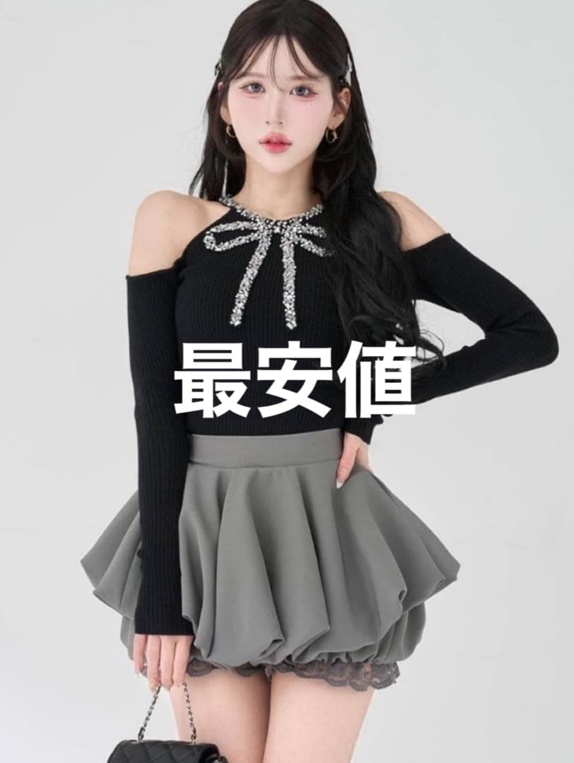 リボンビジューアメスリニットトップス　ダーリッチ　Darich ブラック