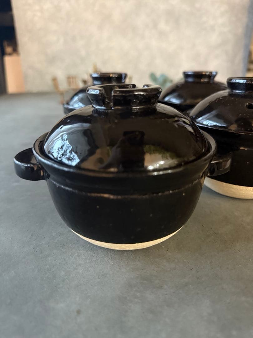 新品未使用　永谷園　伊賀焼窯元　プチ鍋黒4個セット