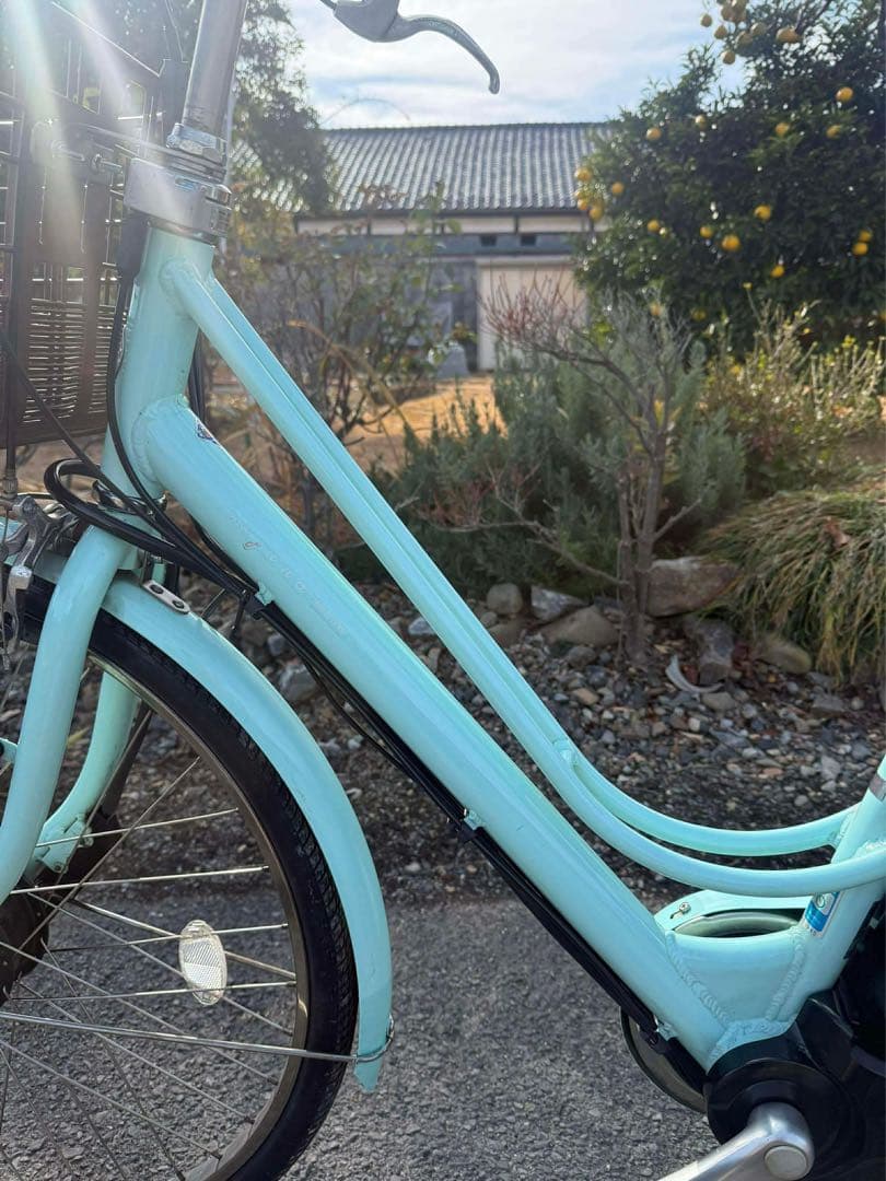 水色 シティサイクル 26インチ 前面バスケット付き
