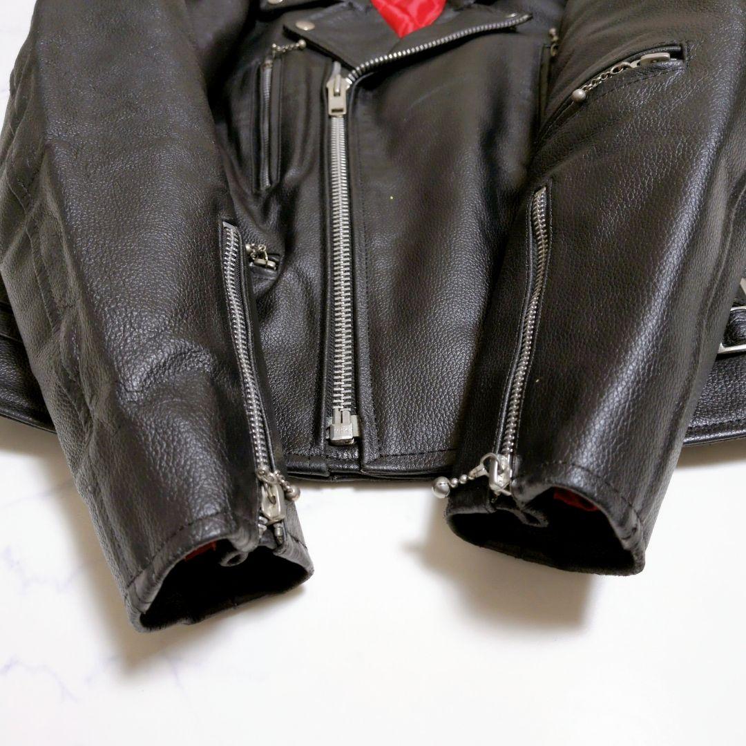 ヴィンテージ ダブル ライダースジャケット 裏地赤 キルティング ブラック М