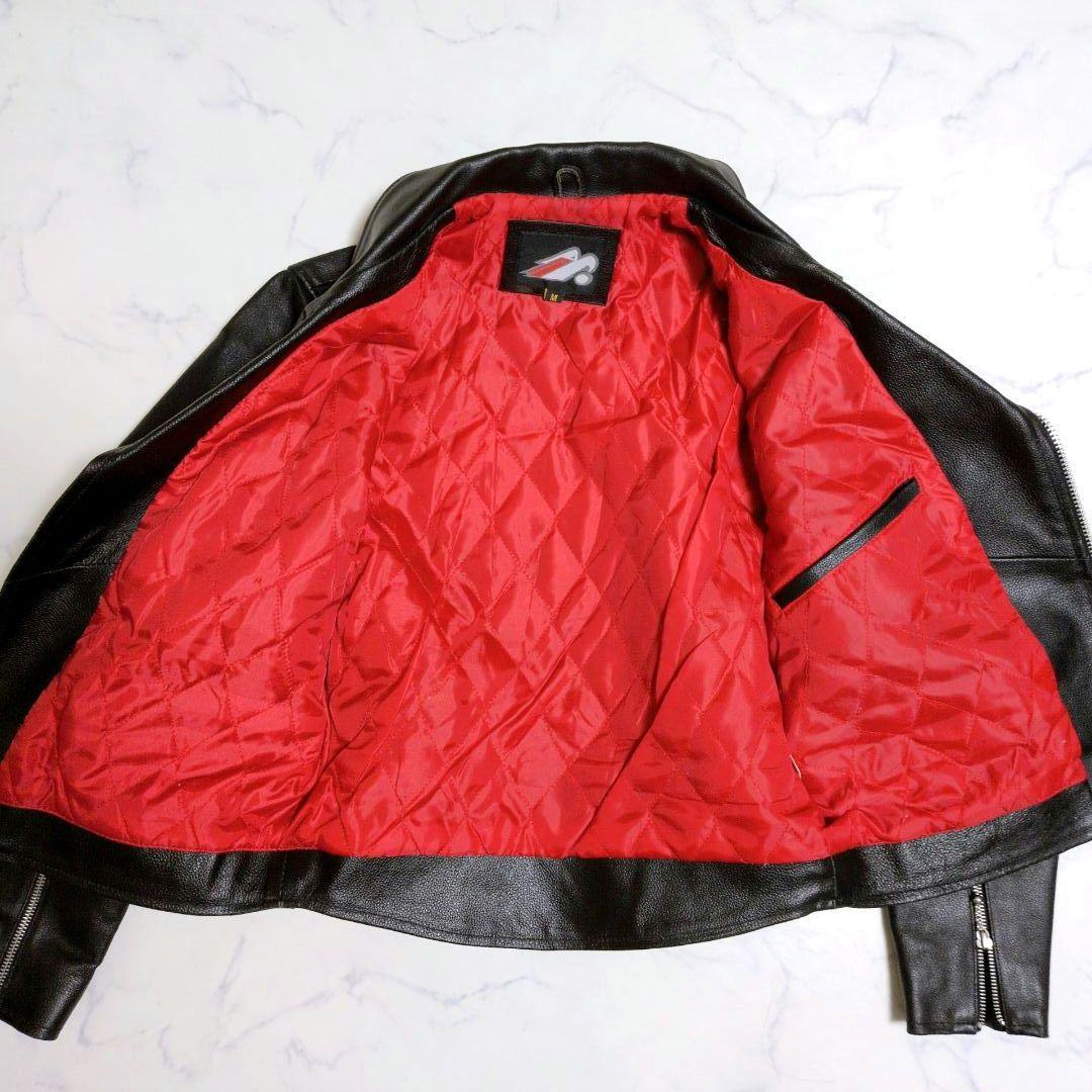 ヴィンテージ ダブル ライダースジャケット 裏地赤 キルティング ブラック М