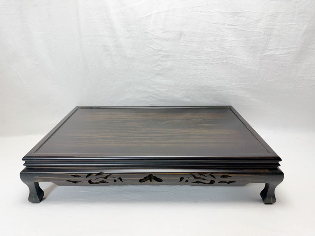 ほぼ未使用 華道具 唐木黒檀 松透かし彫 花台 1.8尺盆栽台 香炉台 元箱