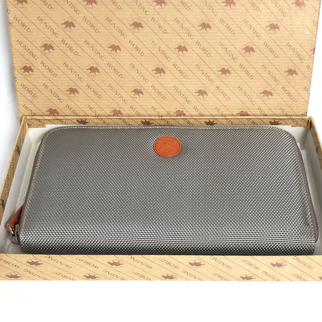 【未使用保管品】ハンティングワールド ラウンドファスナー長財布 メンズ グレー
