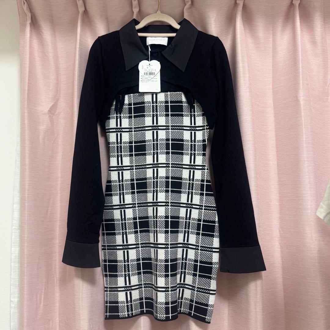 ミシェルマカロン checkアンサンブルロングスリーブワンピース