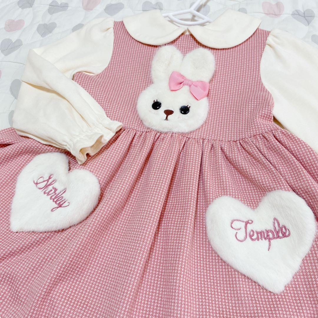 ち*。様 うさぎ千鳥チェックワンピース/シャーリーテンプル