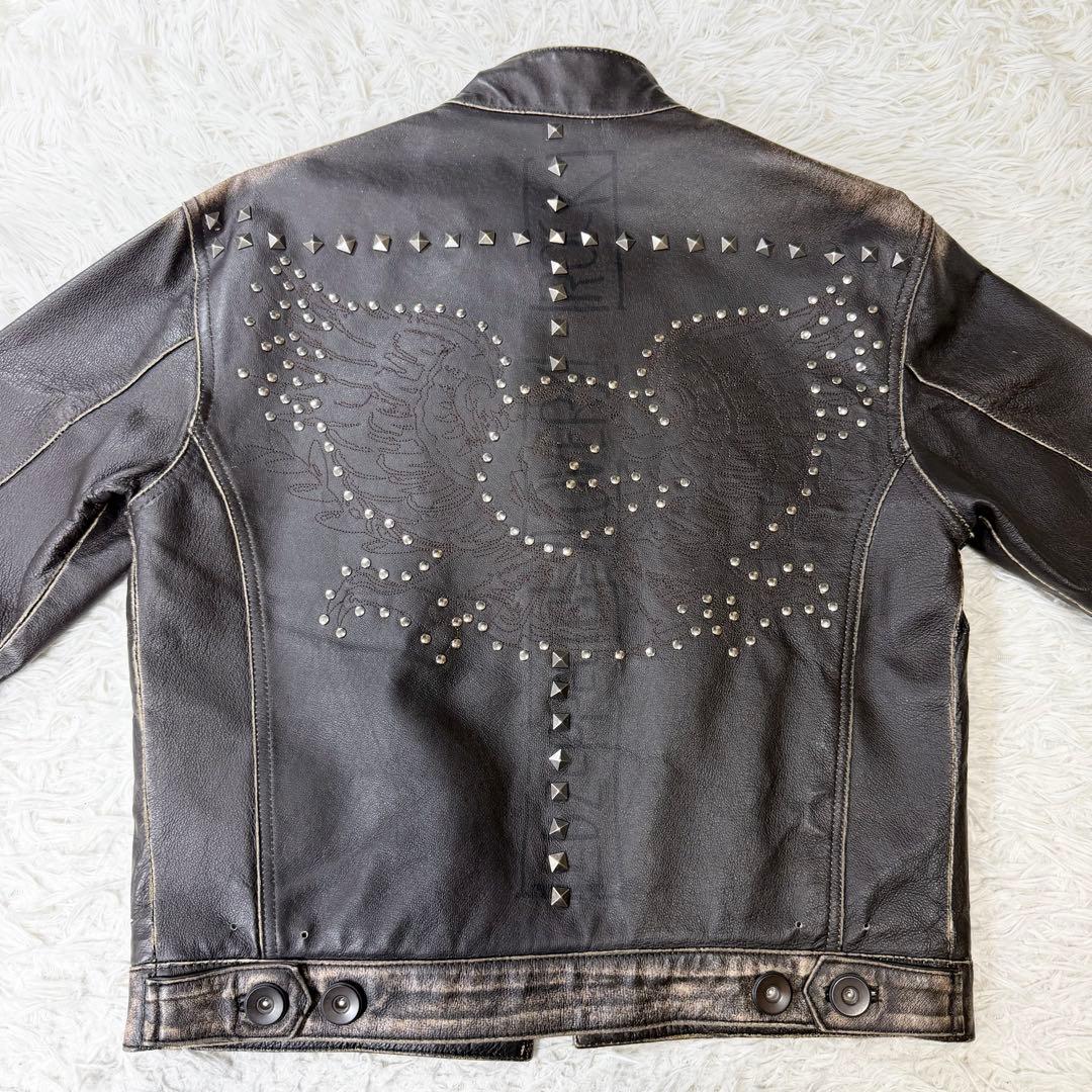 限定版リングスパン　イングランド製　レザージャケット　スタッズ　ヴィンテージ加工