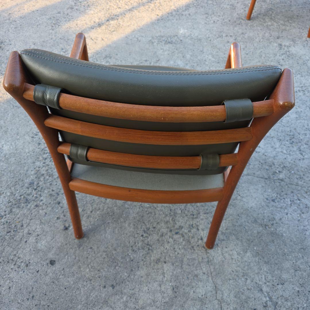 日田工芸 ヴィンテージ チーク無垢材×本革 アームチェア ダイニング ④