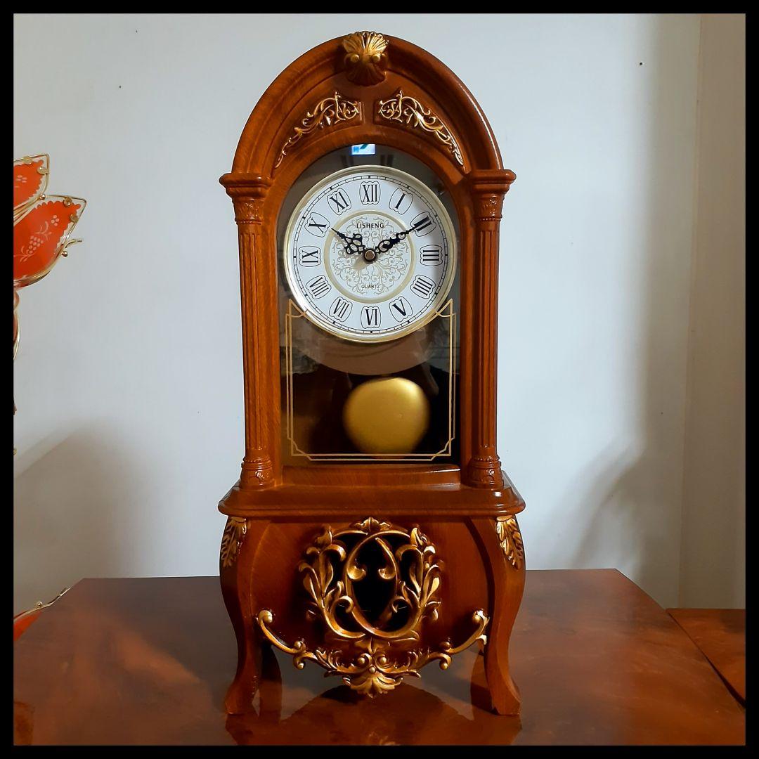 輸入雑貨　アンティーク　スタンディング　『木製振り子置時計』　レトロ