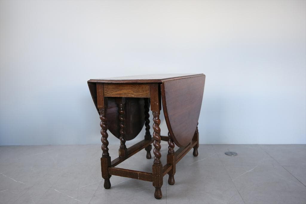 英国アンティーク木製ゲートレッグテーブル/ダイニング机バタフライ(92-156)