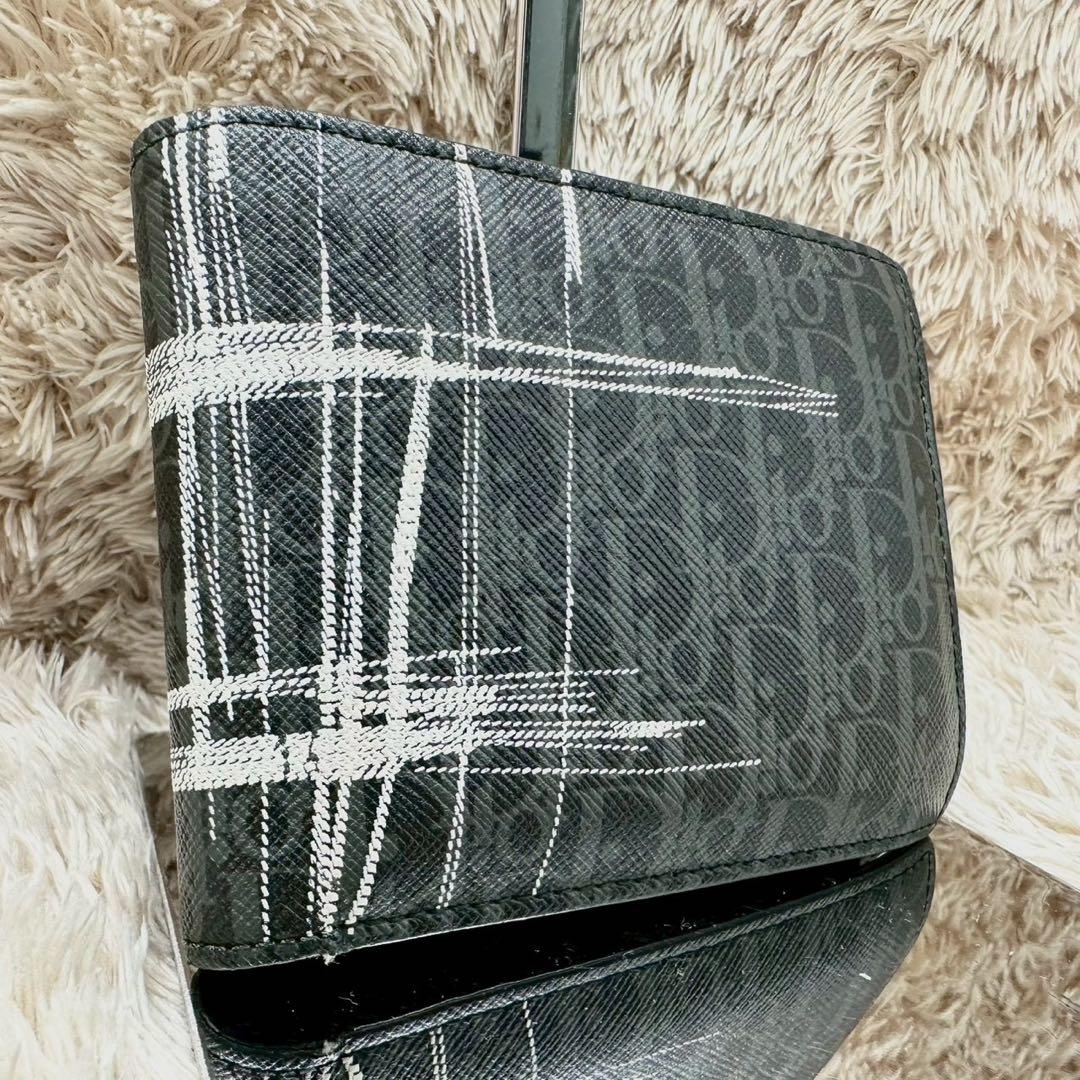 【美品】DIOR 二つ折り財布 ブラック ホワイト チェック柄