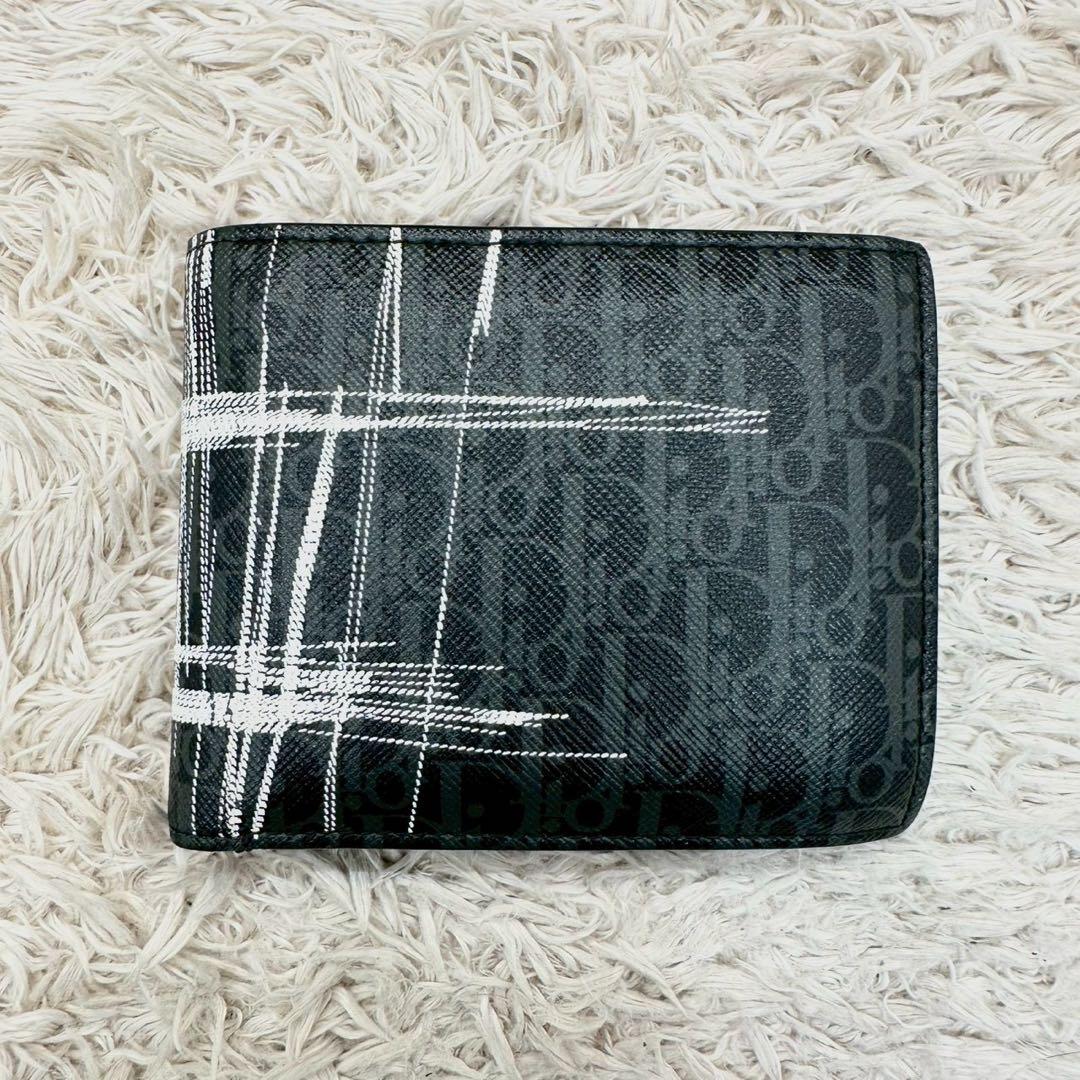 【美品】DIOR 二つ折り財布 ブラック ホワイト チェック柄