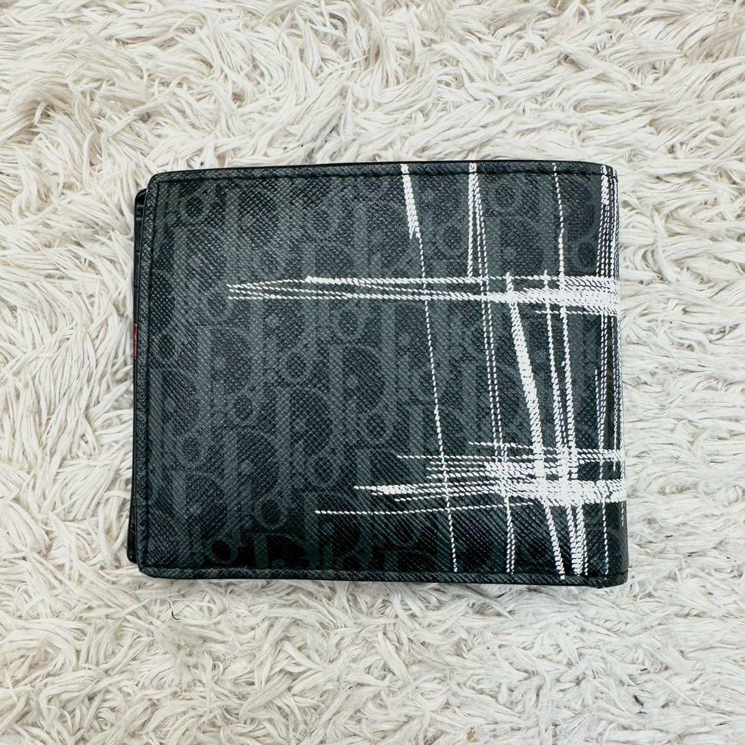 【美品】DIOR 二つ折り財布 ブラック ホワイト チェック柄