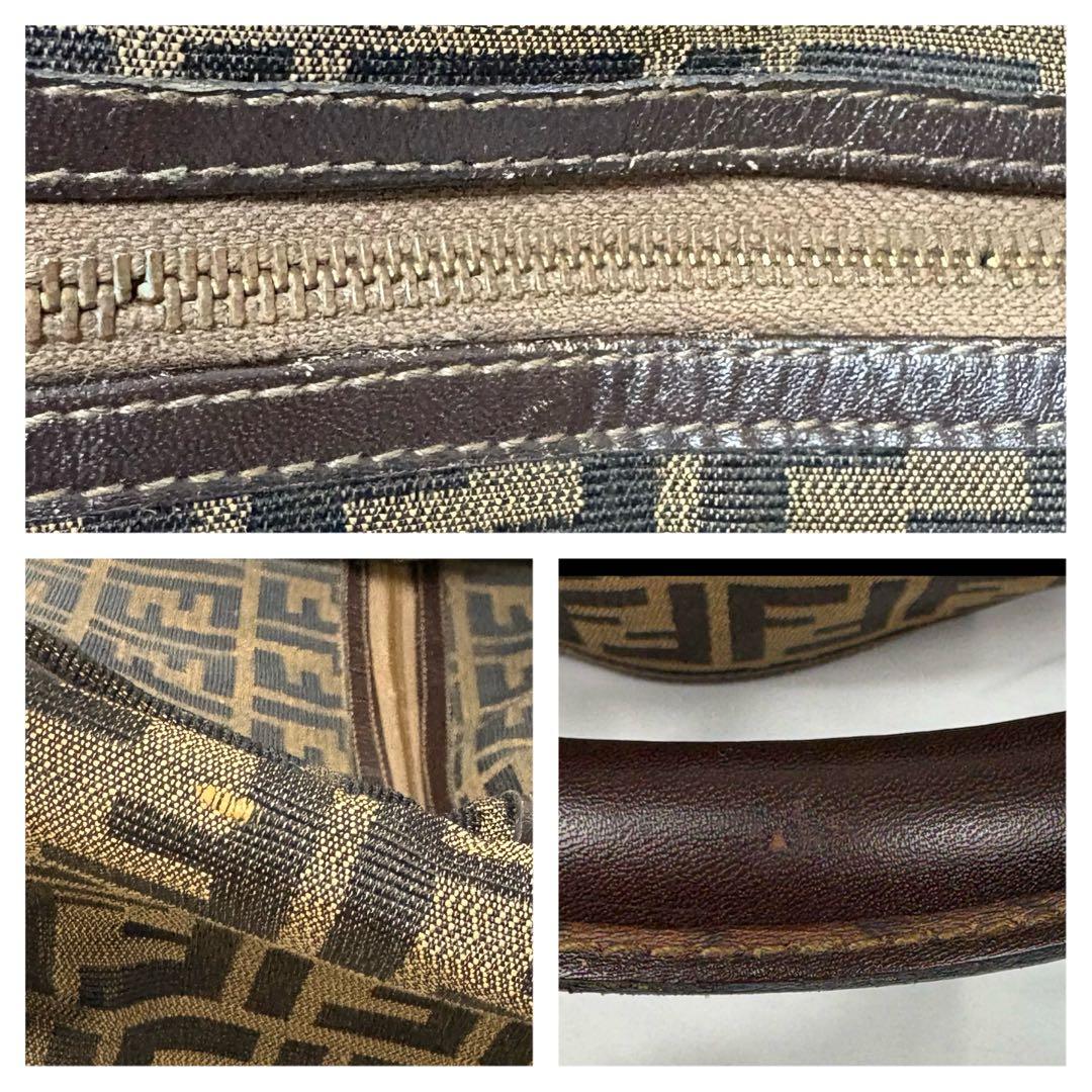 フェンディ ズッカ 総柄 ボストンバッグ キャンバス レザー 大容量 ブラウン