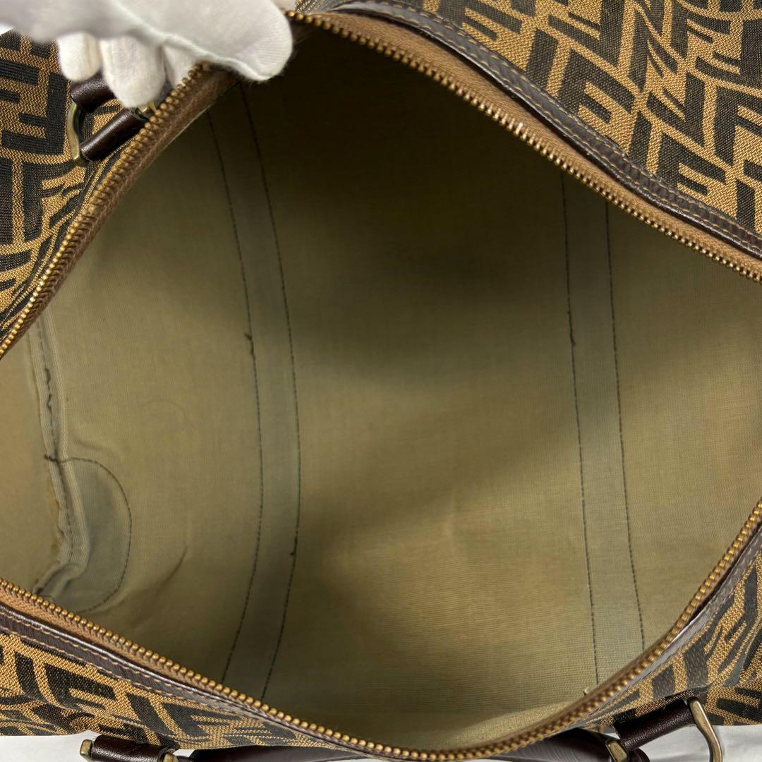 フェンディ ズッカ 総柄 ボストンバッグ キャンバス レザー 大容量 ブラウン