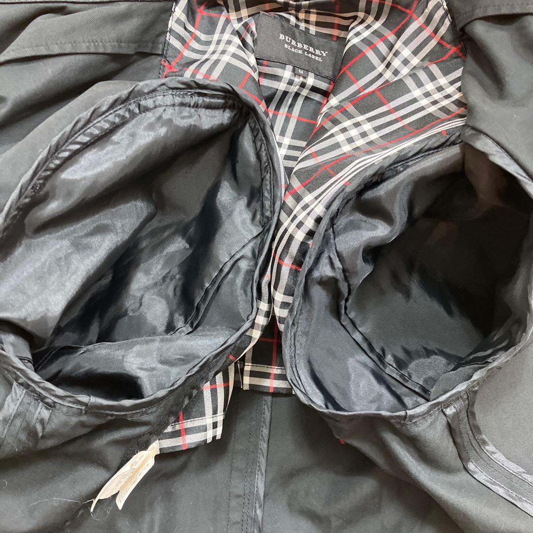 美品 バーバリーブラックレーベル トレンチコート ホースロゴ 銀ボタン 黒 M