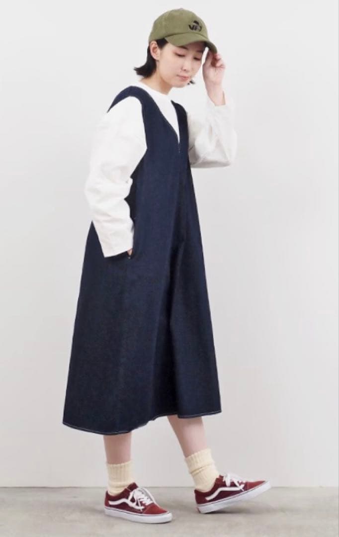 新品下げ札付き！NARU 80zムラデニムジャンパースカート