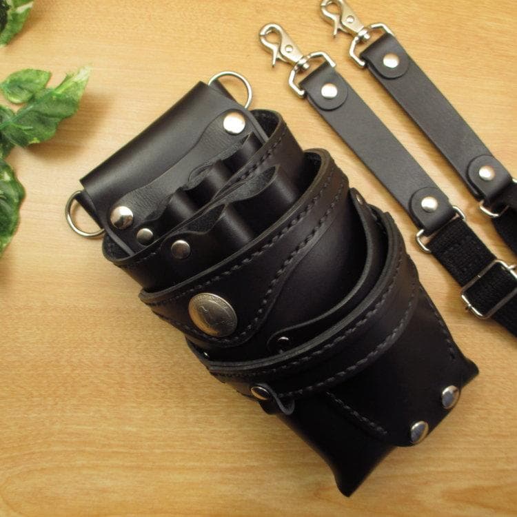 コンチョ付　オールブラック　５丁差し　 本革シザーケース　SCA-125/CKD