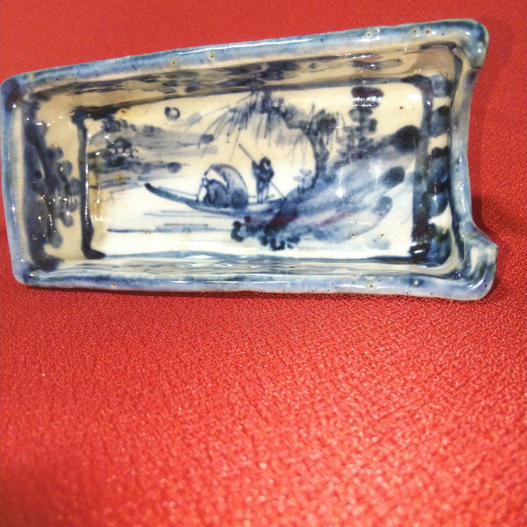 明治時代 レンゲ置き 山水絵柄