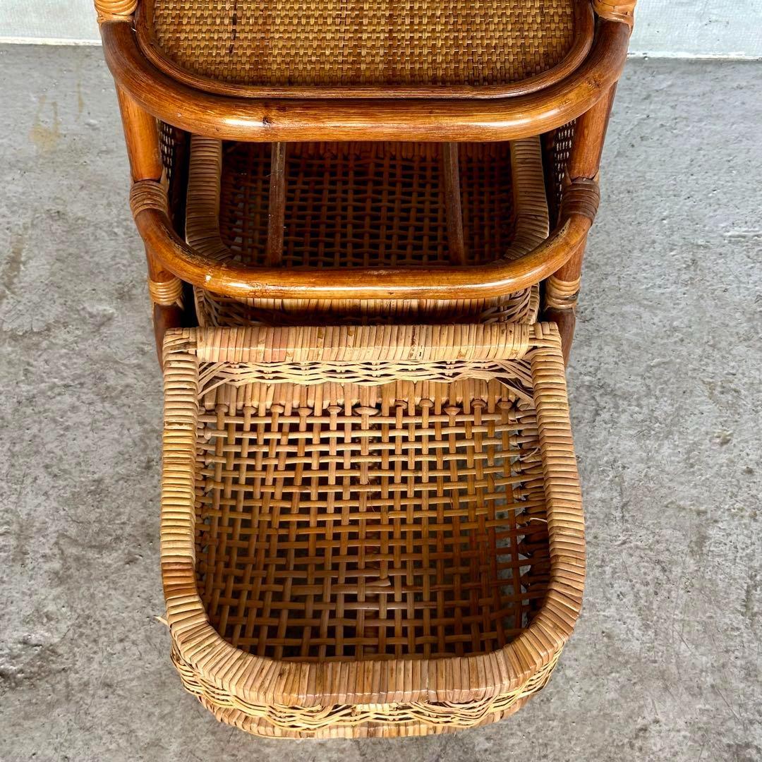 ✦ アンティーク調 ラタンキャビネット ✦ 2段バスケット付き収納ラック
