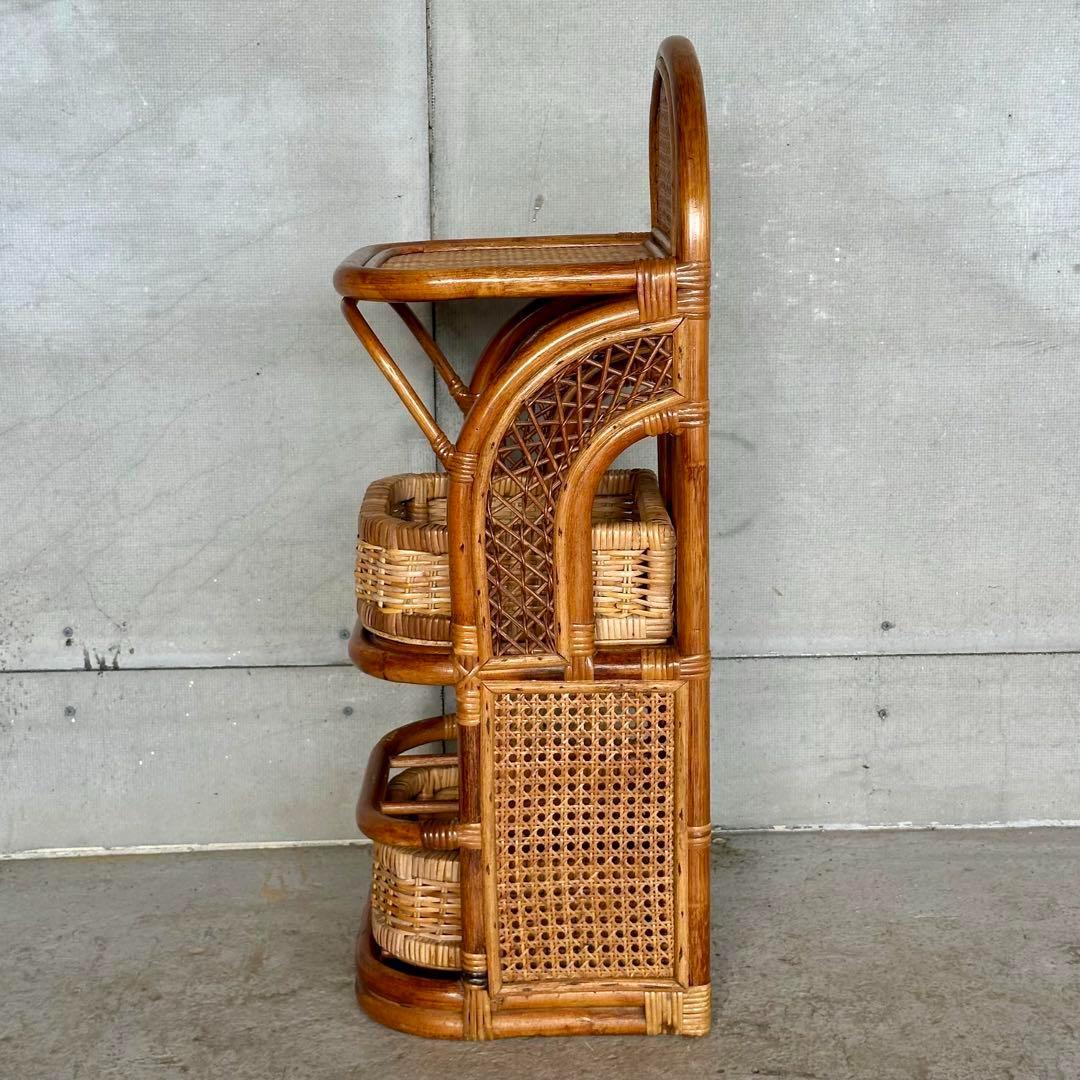 ✦ アンティーク調 ラタンキャビネット ✦ 2段バスケット付き収納ラック