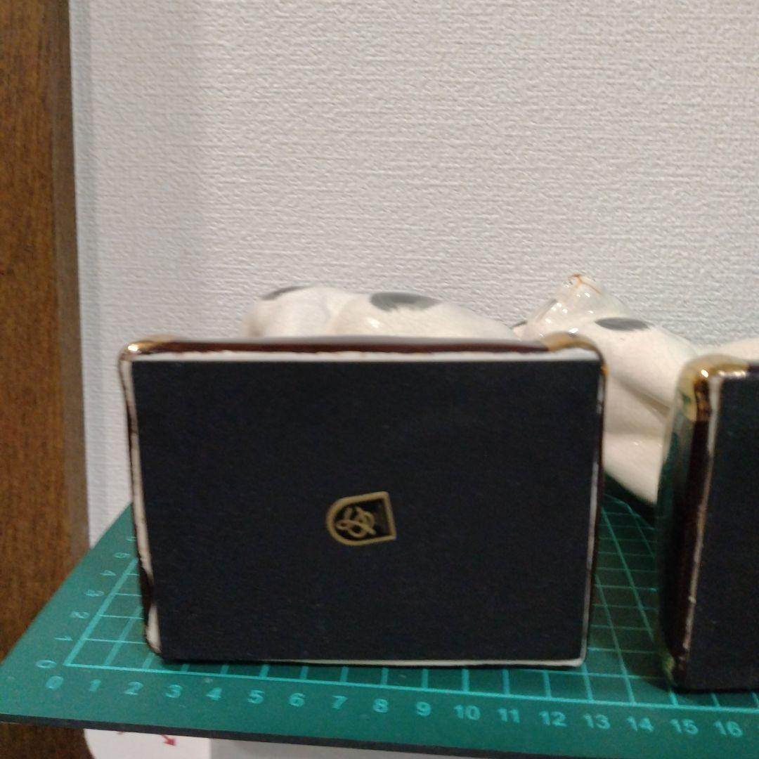 陶器製 白黒猫 置物 対