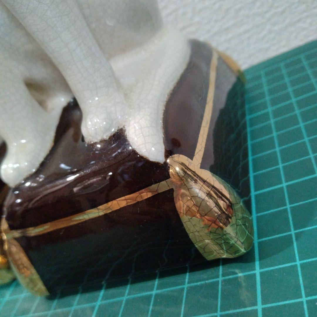 陶器製 白黒猫 置物 対