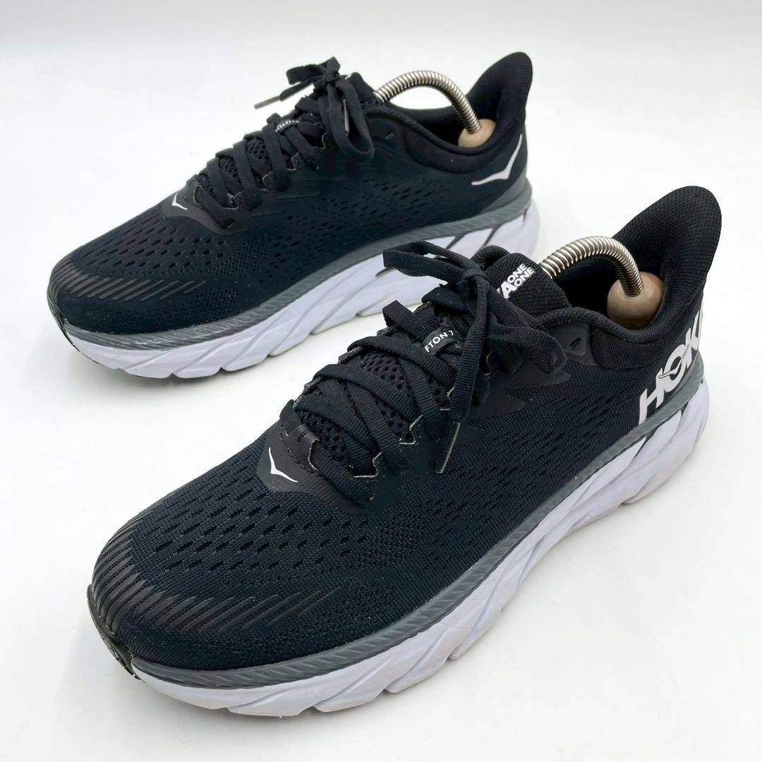 ホカオネオネ スニーカー W CLIFTON7 24.5 黒白 Y1463
