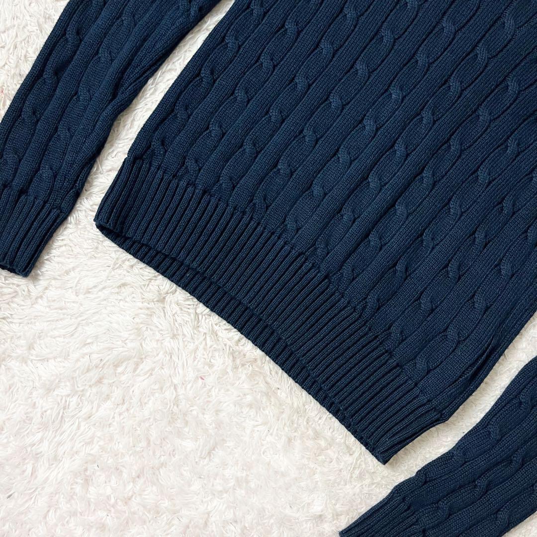 ✖︎ ポロラルフローレン コットン ケーブル ニット ロゴ刺繍 ネイビー 紺 M