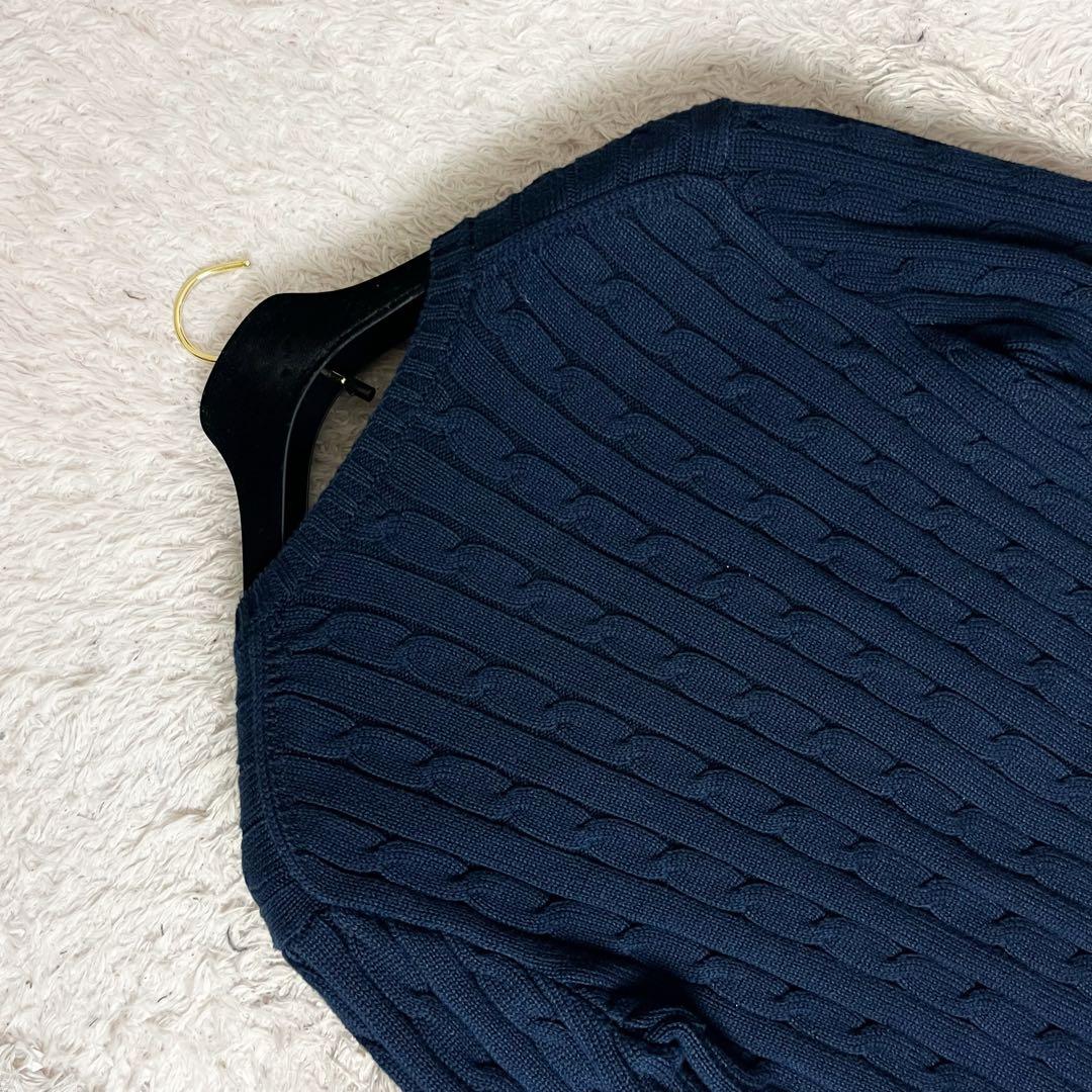 ✖︎ ポロラルフローレン コットン ケーブル ニット ロゴ刺繍 ネイビー 紺 M