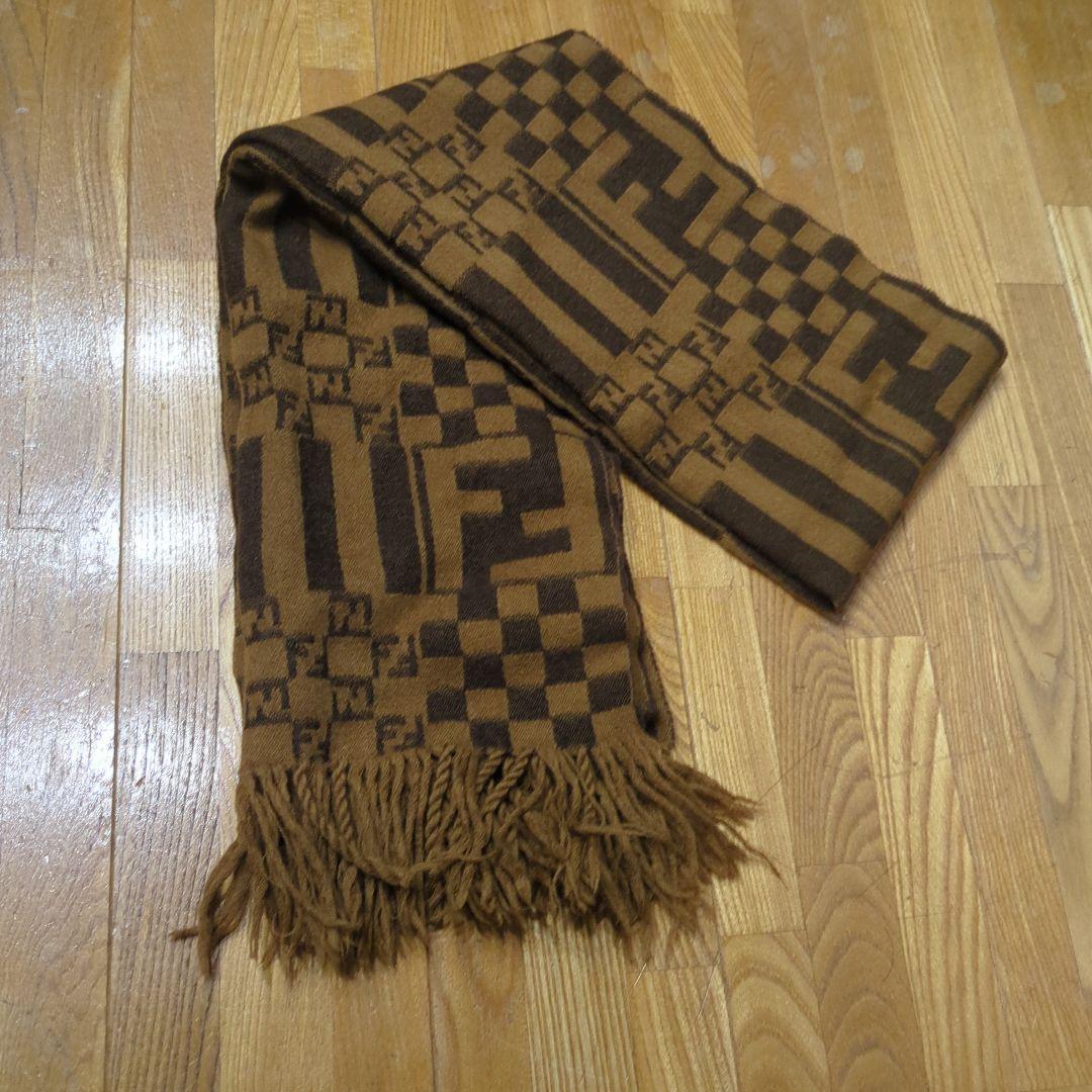 FENDI チェック柄 マフラー ブラウン