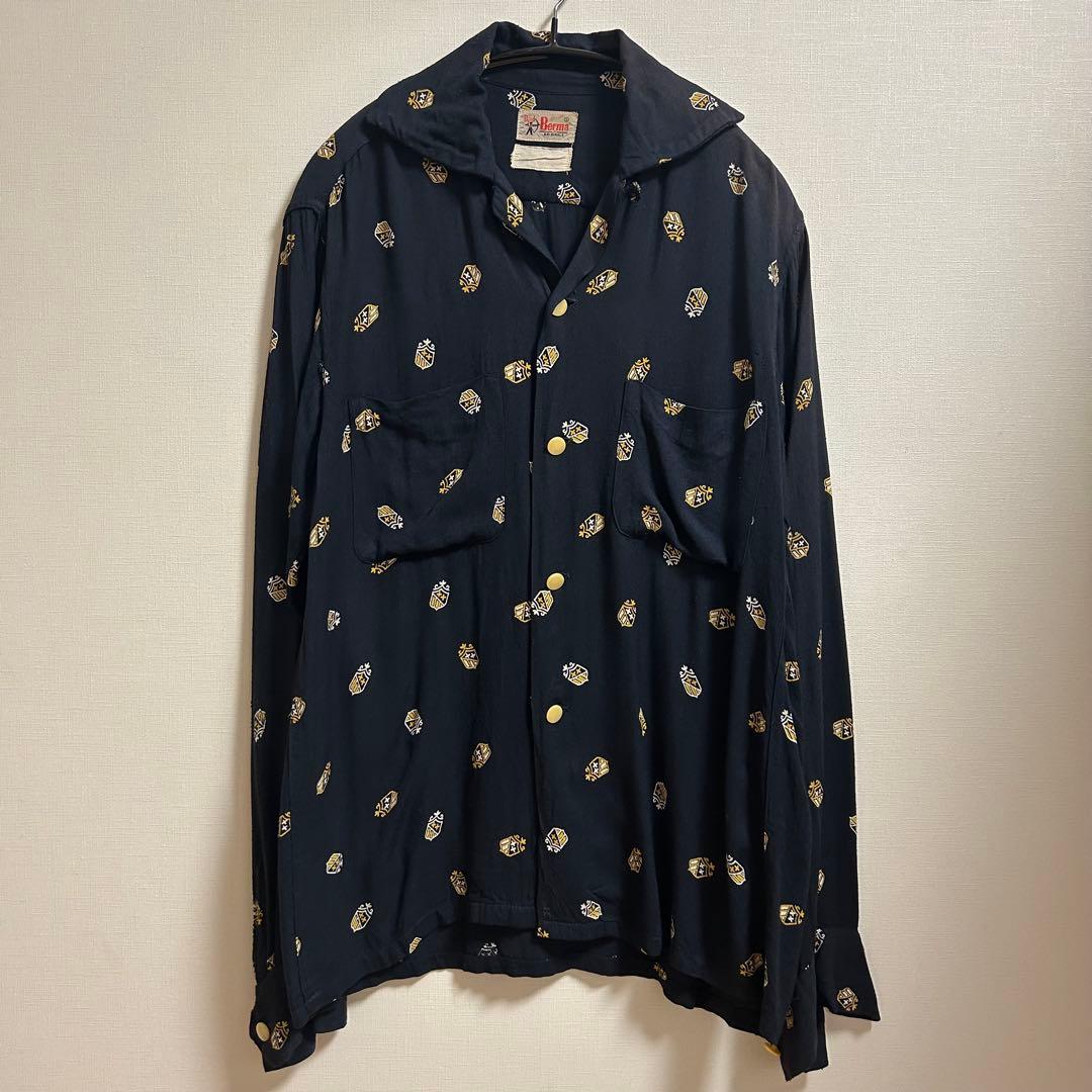 【Special】50s 60s ブラック レーヨンギャバジンシャツ　アトミック