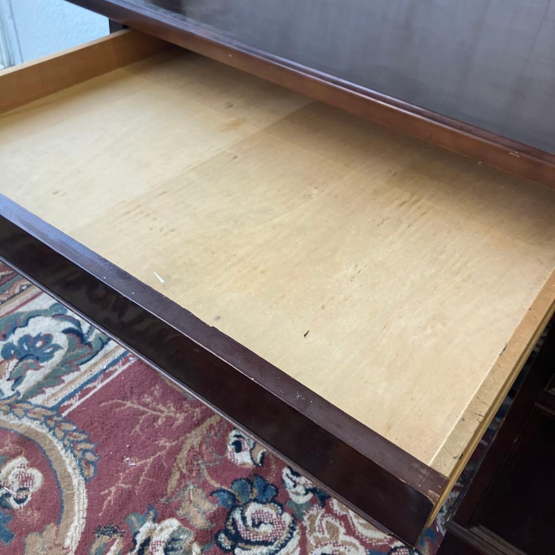 昭和レトロ カリモク イギリス様式 木製 書斎机 片袖 書斎机 古家具デスク