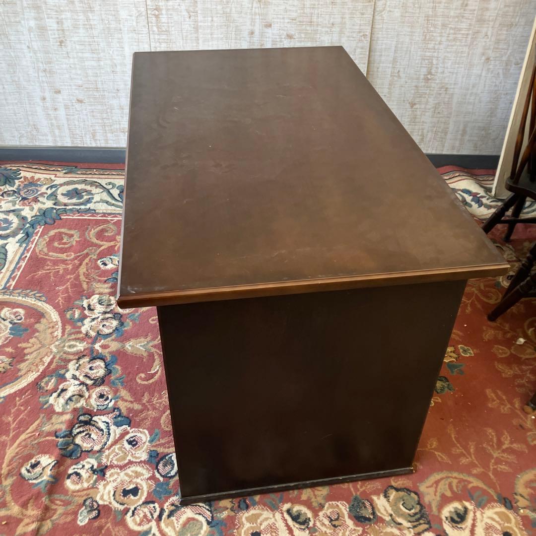 昭和レトロ カリモク イギリス様式 木製 書斎机 片袖 書斎机 古家具デスク