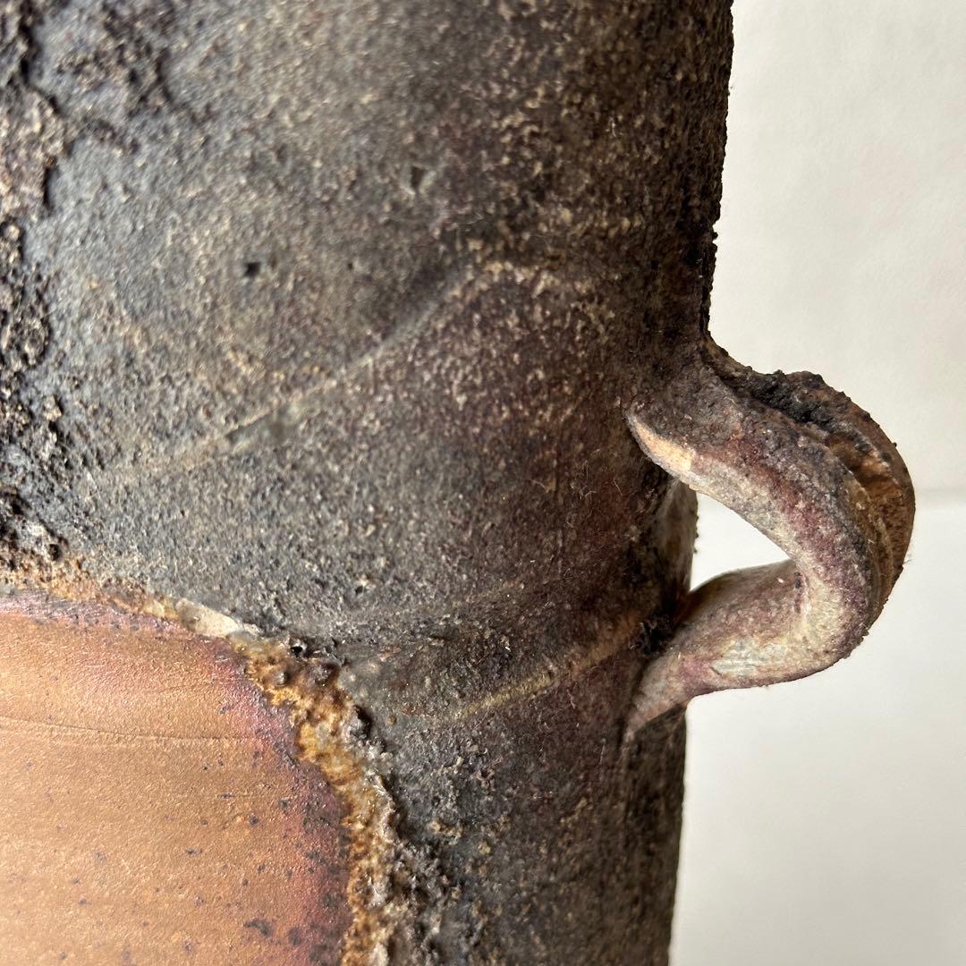 松井與之 備前 花器 二度焼き 花入 共箱