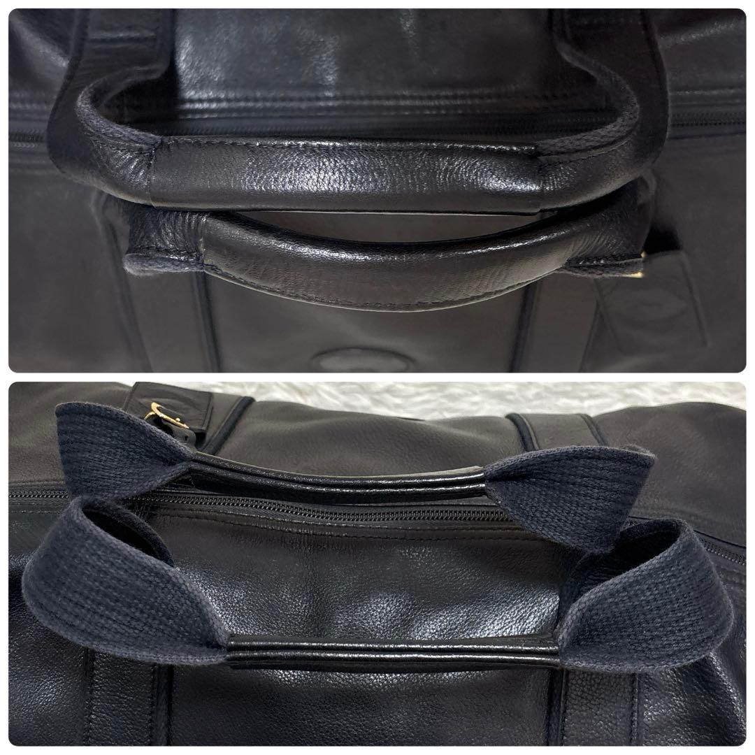 超大容量✨ ロンシャン ボストンバッグ 旅行かばん オール レザー シボ革 黒