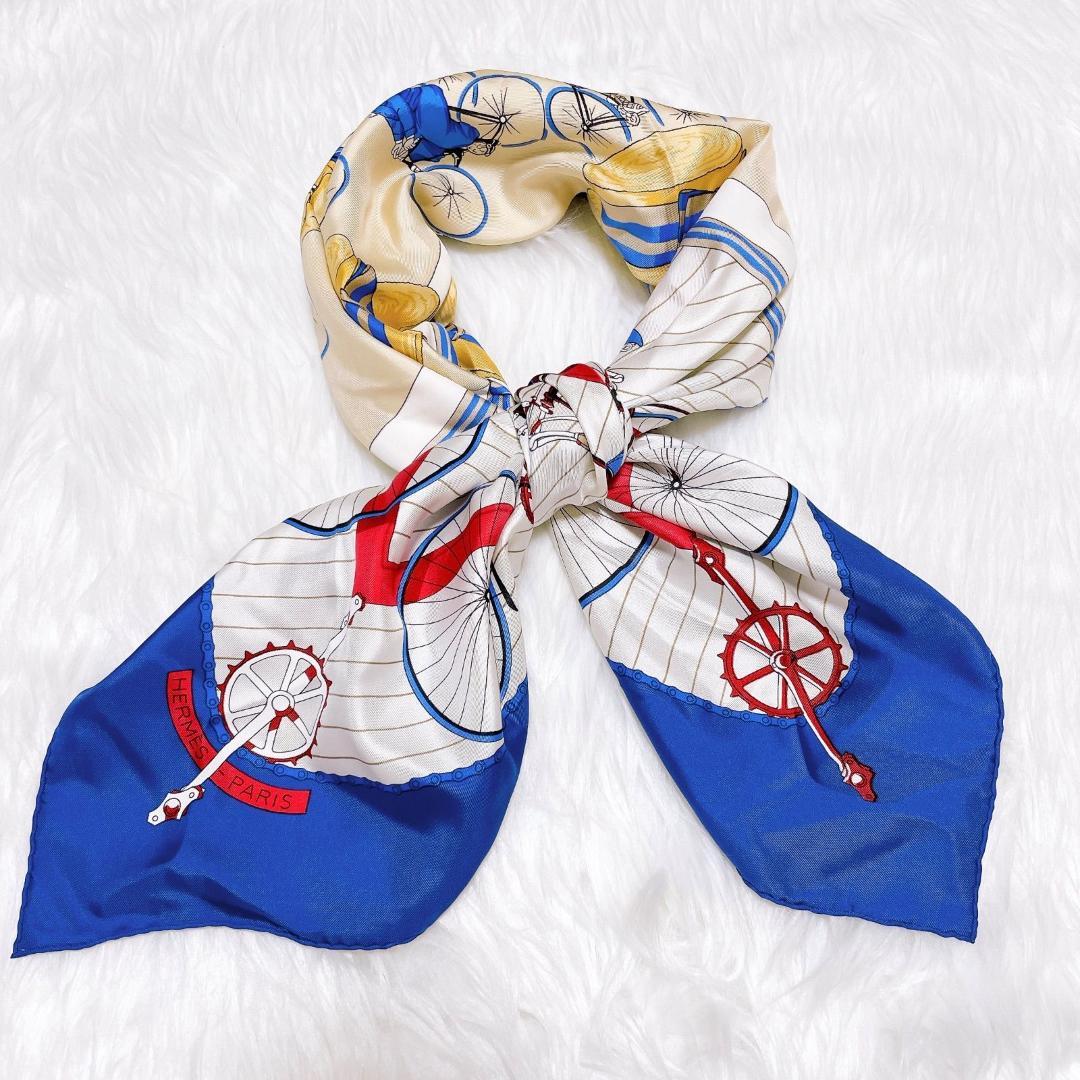 エルメス　レ・ベカン（Les Becanes）スカーフ　カレ90　自転車　ハット