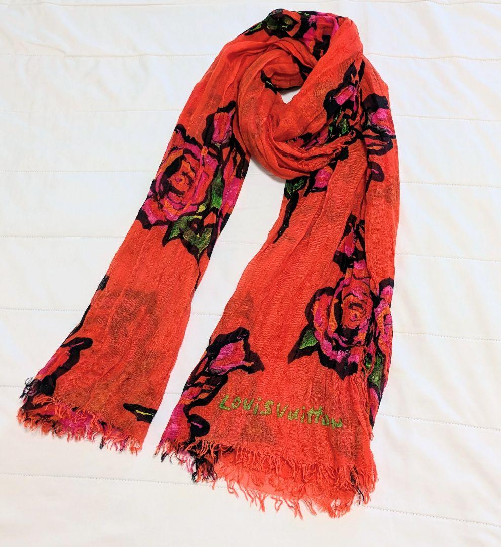 LOUIS VUITTON ルイヴィトン カシミヤ＆シルク大判ストールローズ柄