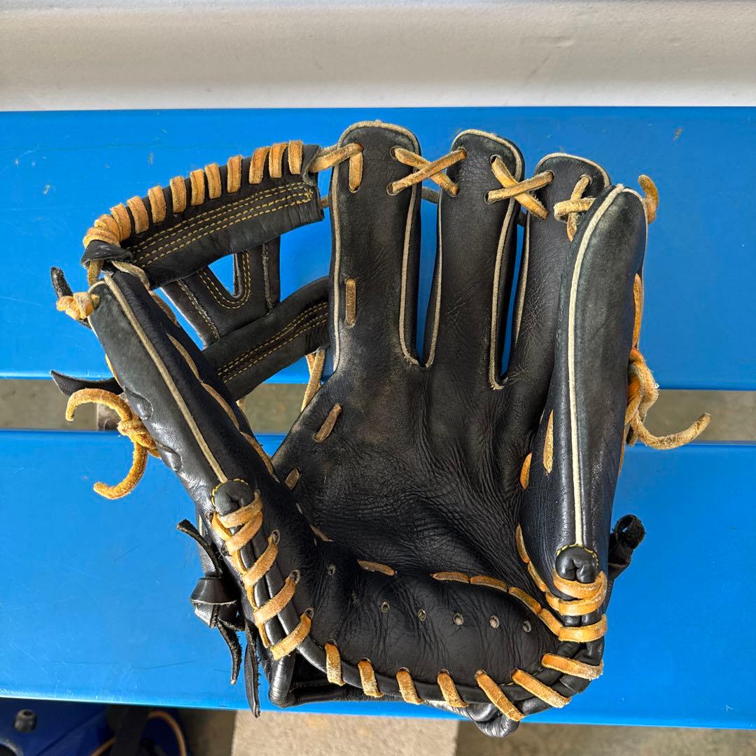 黒いレザー軟式野球グローブ