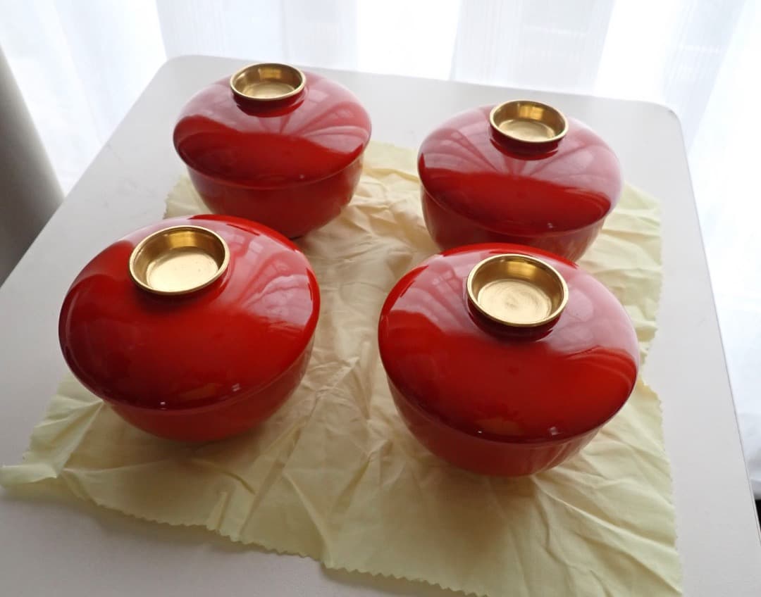 深川製磁 火風　松型雑煮碗　有田焼　4客セット