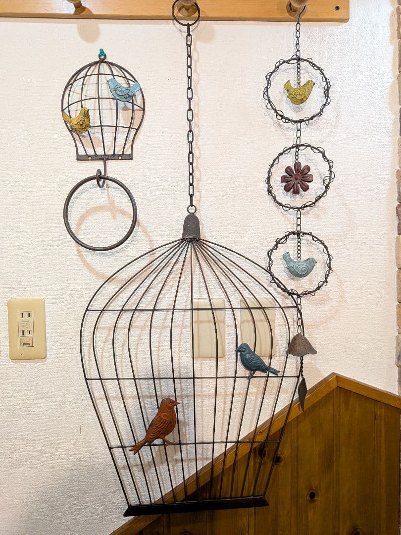 アイアンワイヤー　リングベル タオルハンガー　鳥のモビール　3点セット