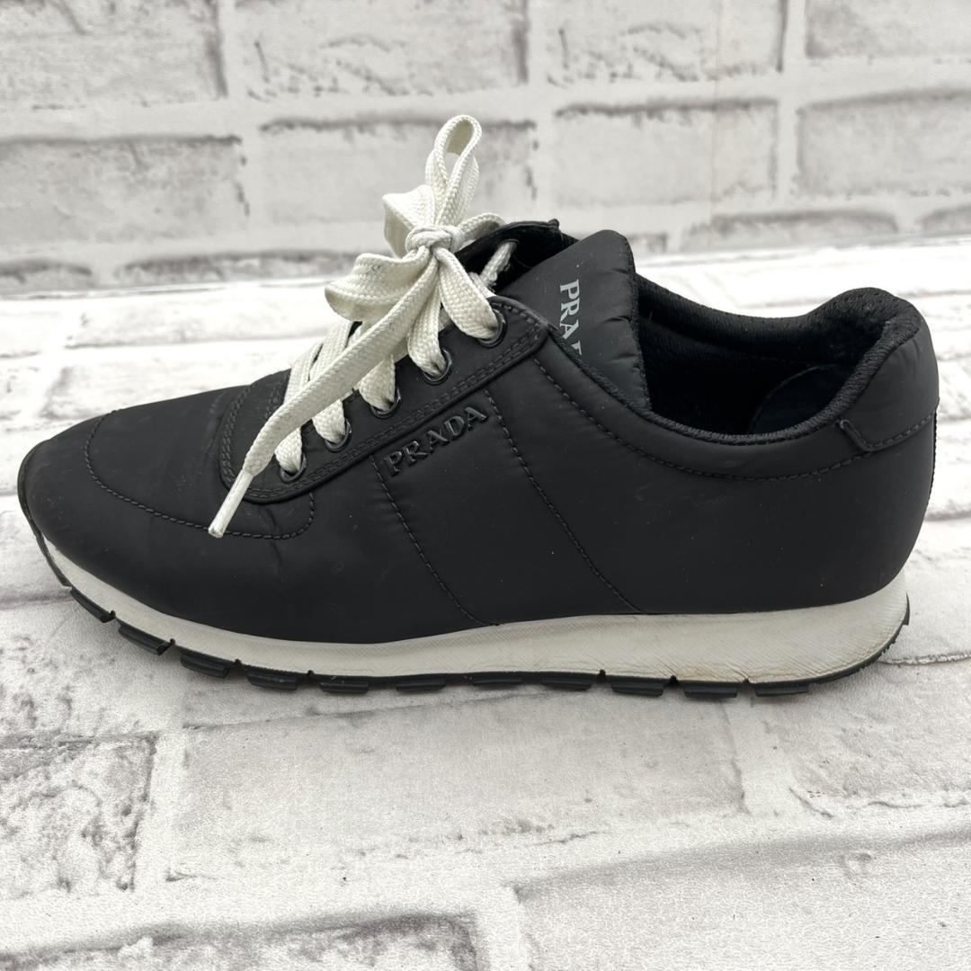 プラダ スニーカー ロゴ金具 ナイロン ブラック 黒 レディース 23.5cm