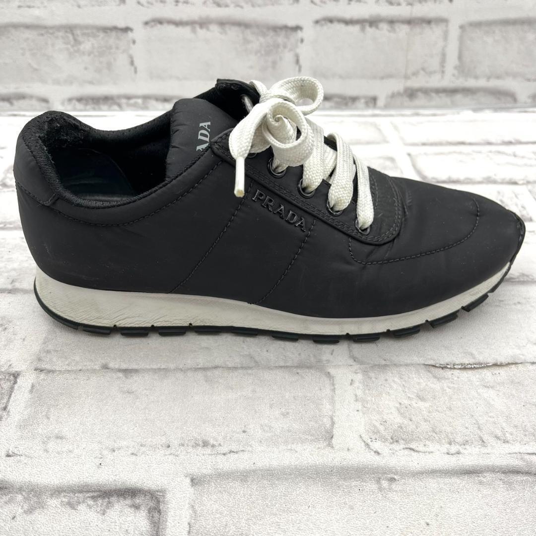 プラダ スニーカー ロゴ金具 ナイロン ブラック 黒 レディース 23.5cm
