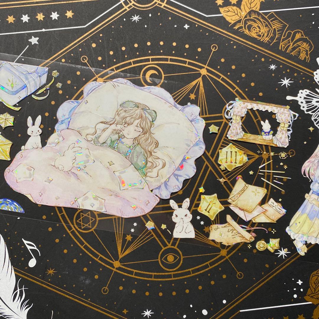 【9220】海外　マステ　中古巻　貝殻光マスキングテープ　人物系　星　夜　雲