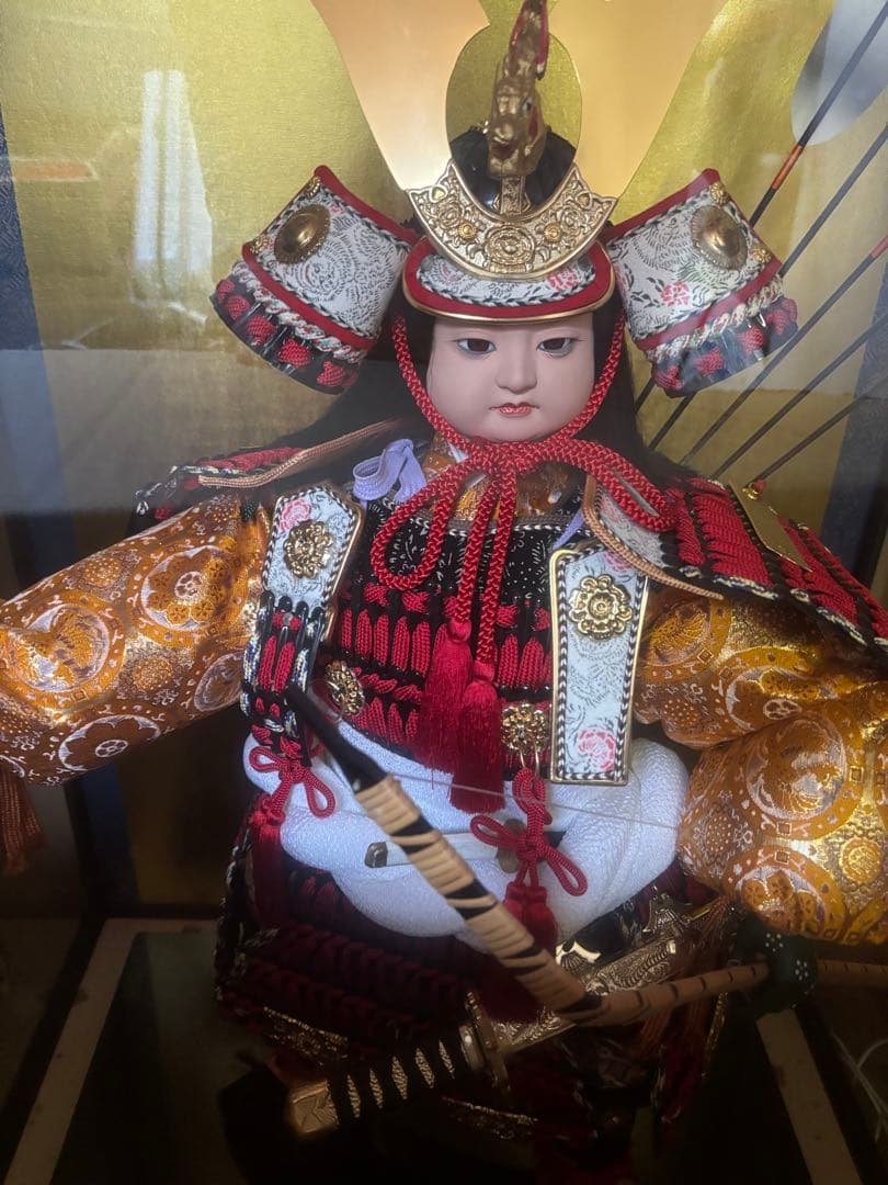 五月人形 武士の鎧 ガラスケース付き 45㎝23㎝29㎝