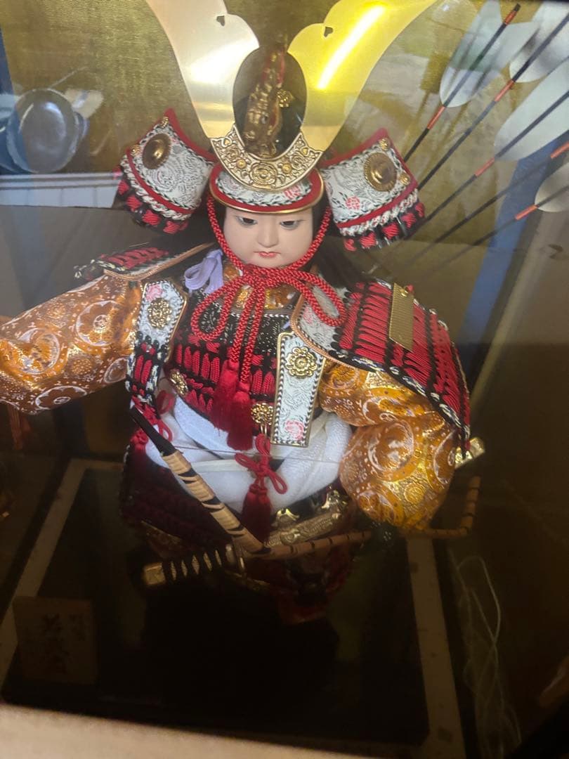 五月人形 武士の鎧 ガラスケース付き 45㎝23㎝29㎝